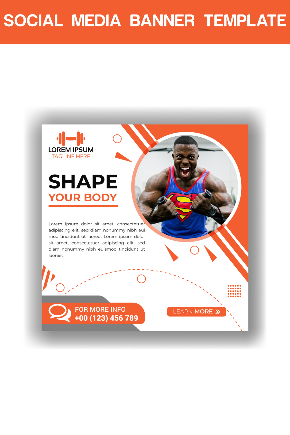 Gym Social Media Banner Template pinterest preview image.