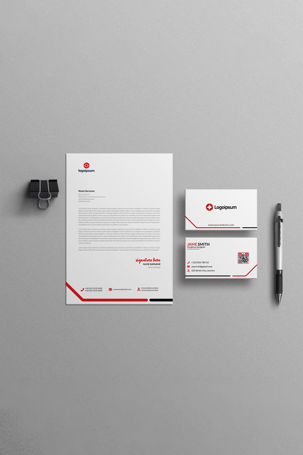 Modern, Minimal, and Professional Business Card And Letterhead Template Design pinterest preview image.