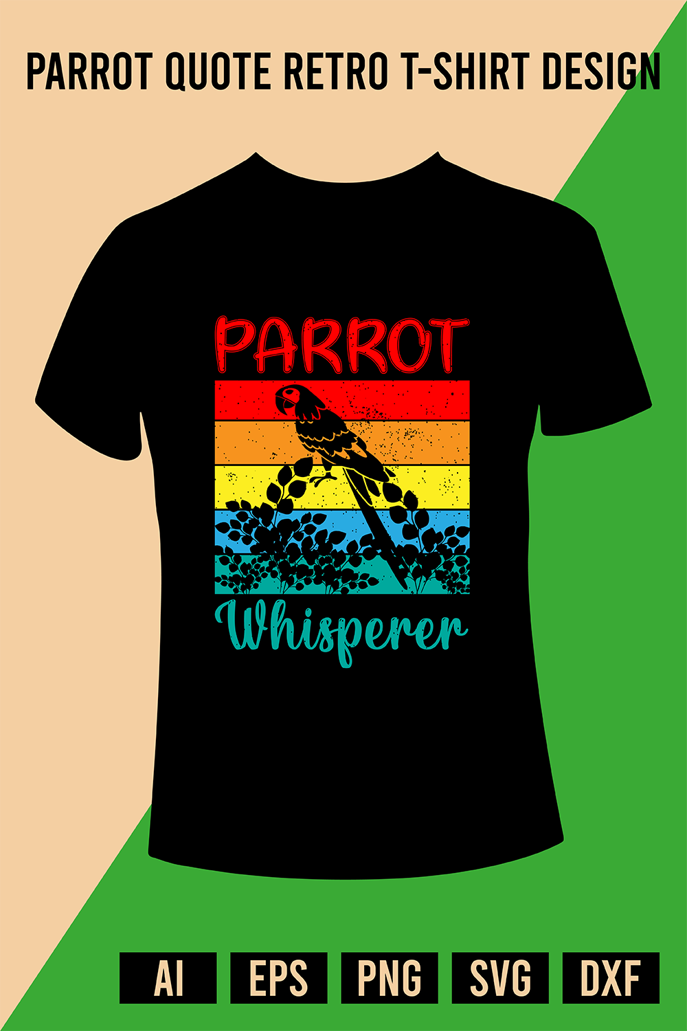 Parrot Quote Retro T-Shirt Design pinterest preview image.