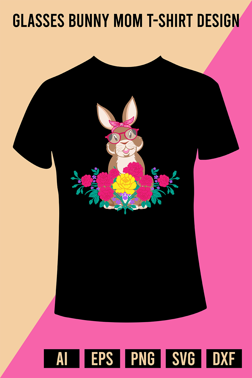 Glasses Bunny Mom T-Shirt Design pinterest preview image.