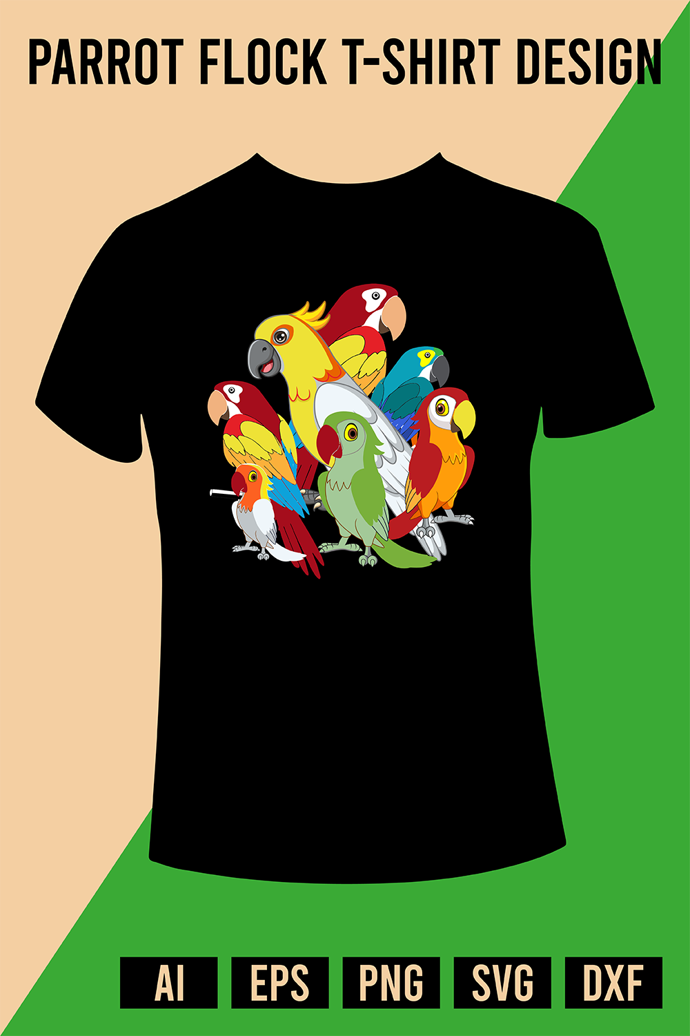 Parrot Flock T-Shirt Design pinterest preview image.