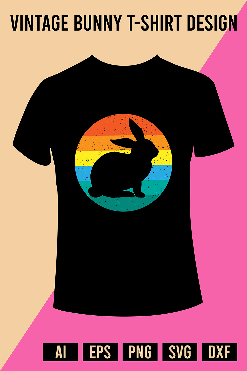 Vintage Bunny T-Shirt Design pinterest preview image.