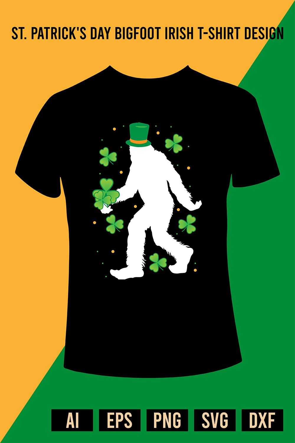 St Patrick's Day Bigfoot Irish T-Shirt Design pinterest preview image.