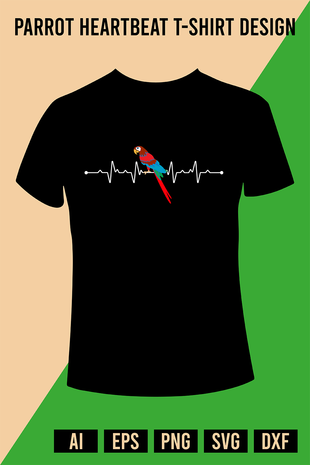 Parrot Heartbeat T-Shirt Design pinterest preview image.