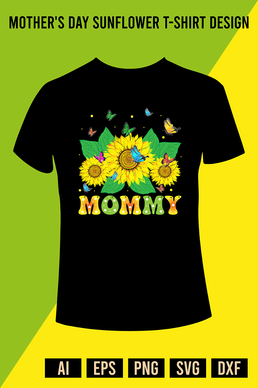 Mother's Day Sunflower T-Shirt Design pinterest preview image.