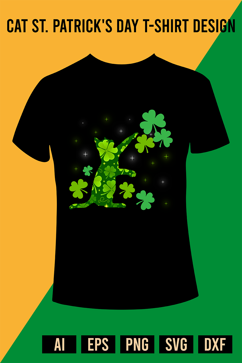 Cat St Patrick's Day T-shirt Design pinterest preview image.