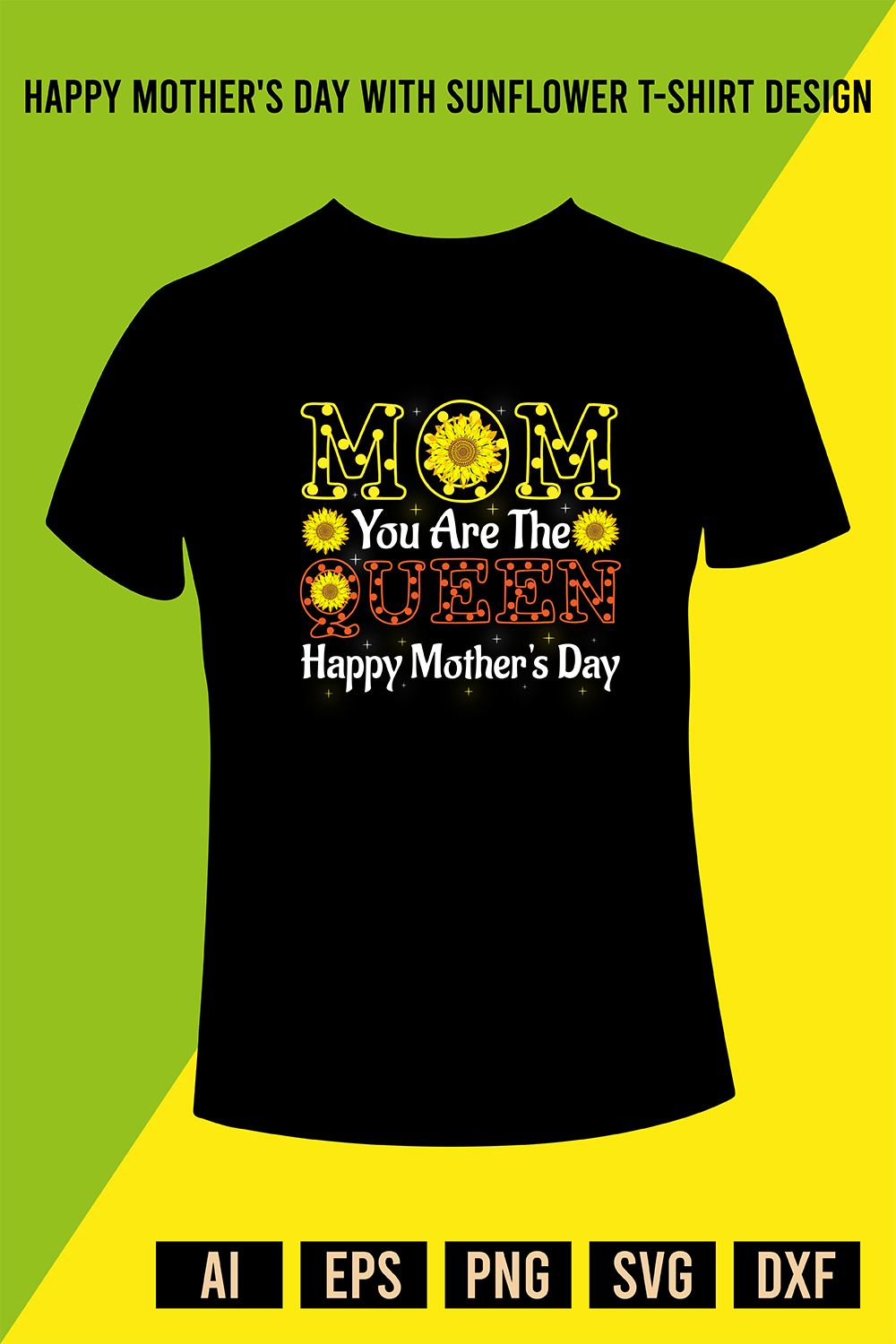 Happy Mother's Day With Sunflower T-Shirt Design pinterest preview image.