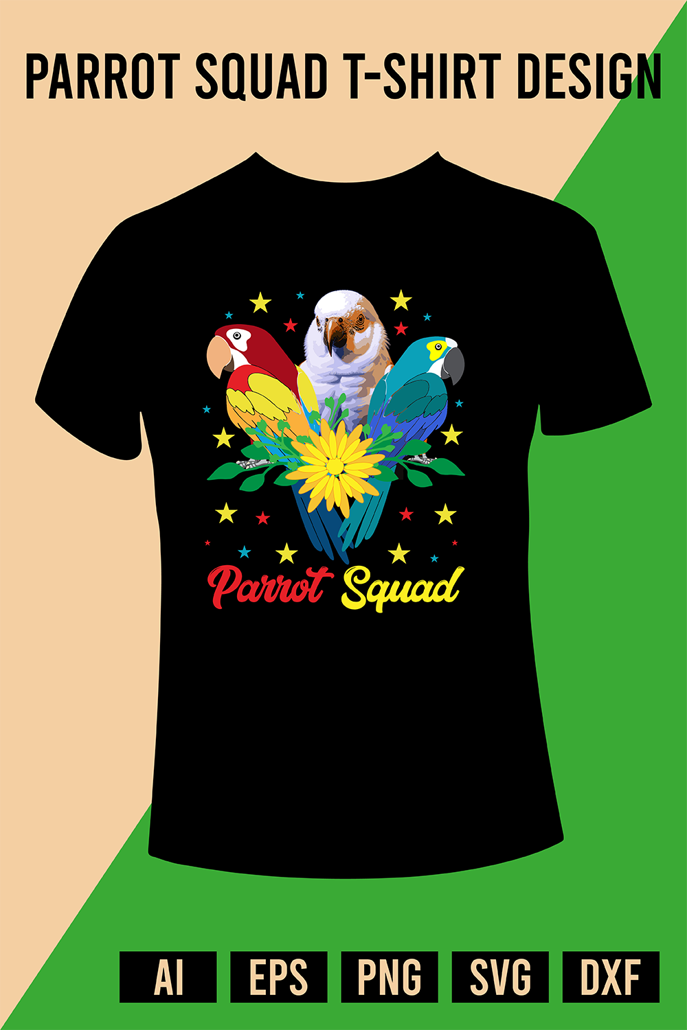 Parrot Squad T-Shirt Design pinterest preview image.