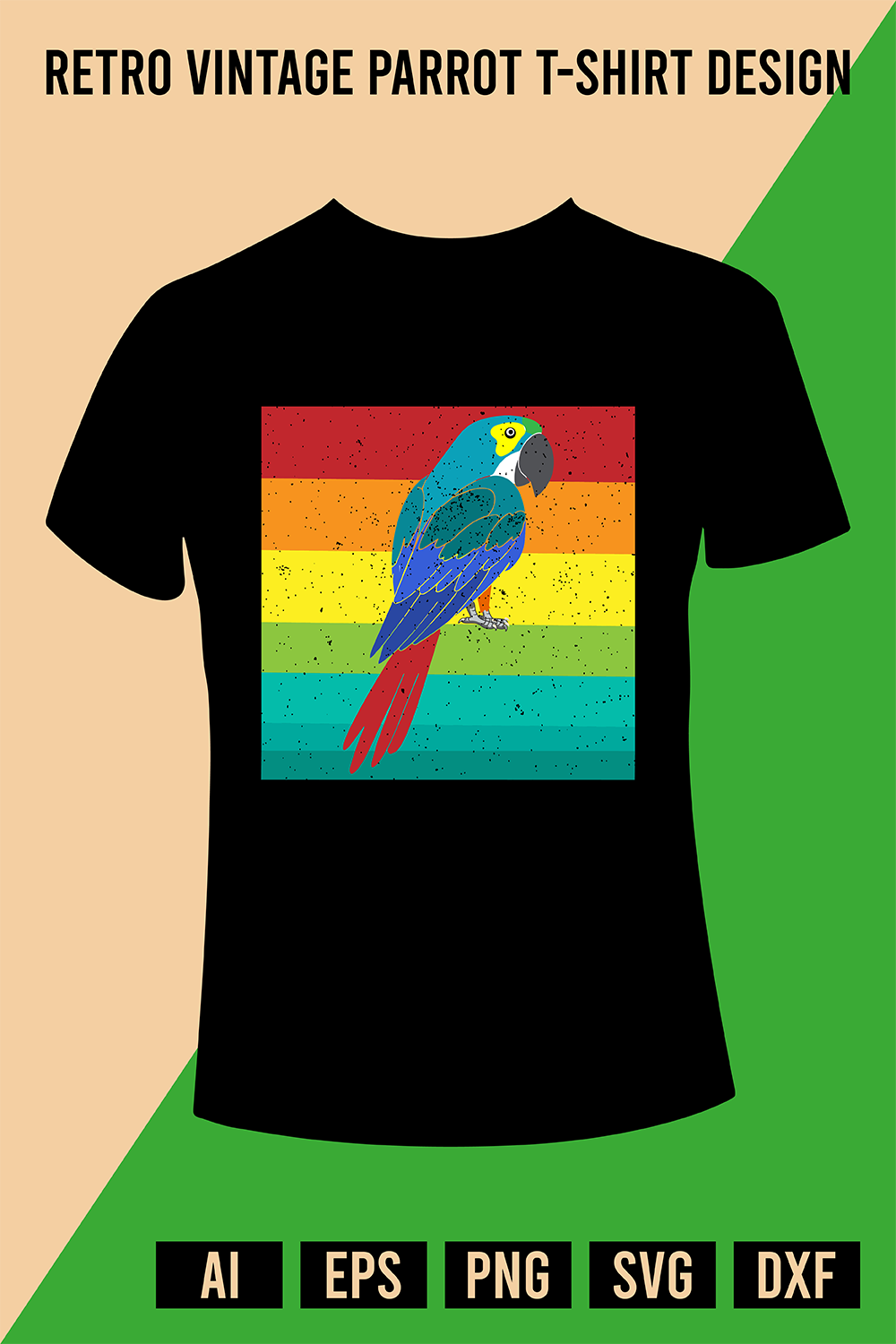 Retro Vintage Parrot T-Shirt Design pinterest preview image.