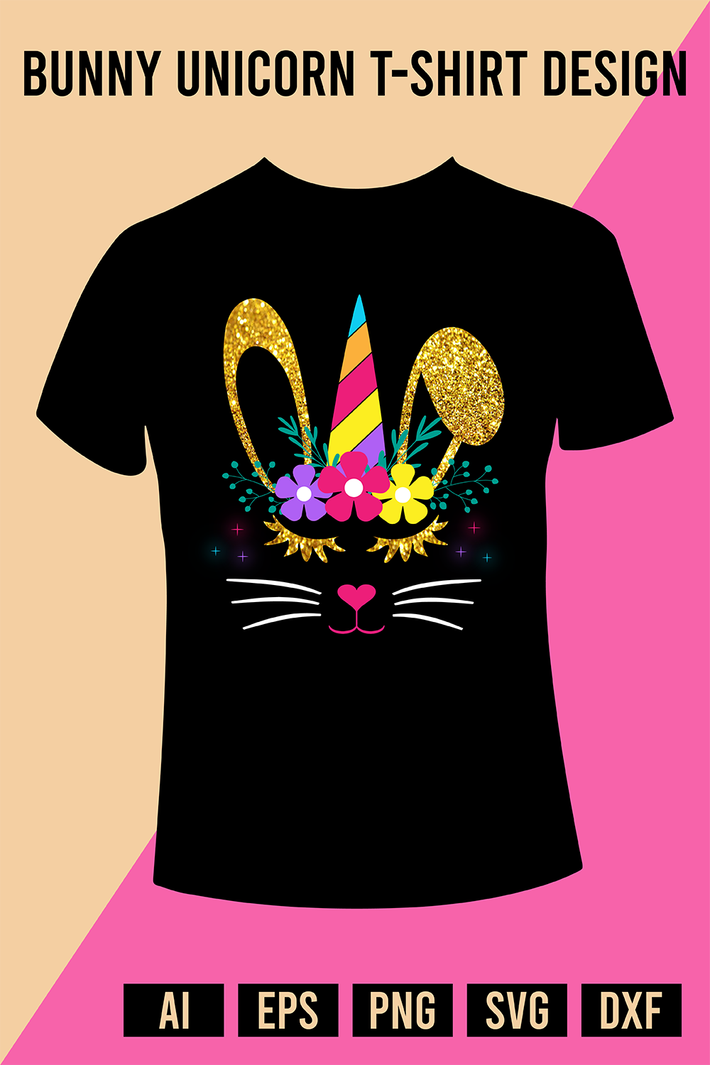 Bunny Unicorn T-Shirt Design pinterest preview image.