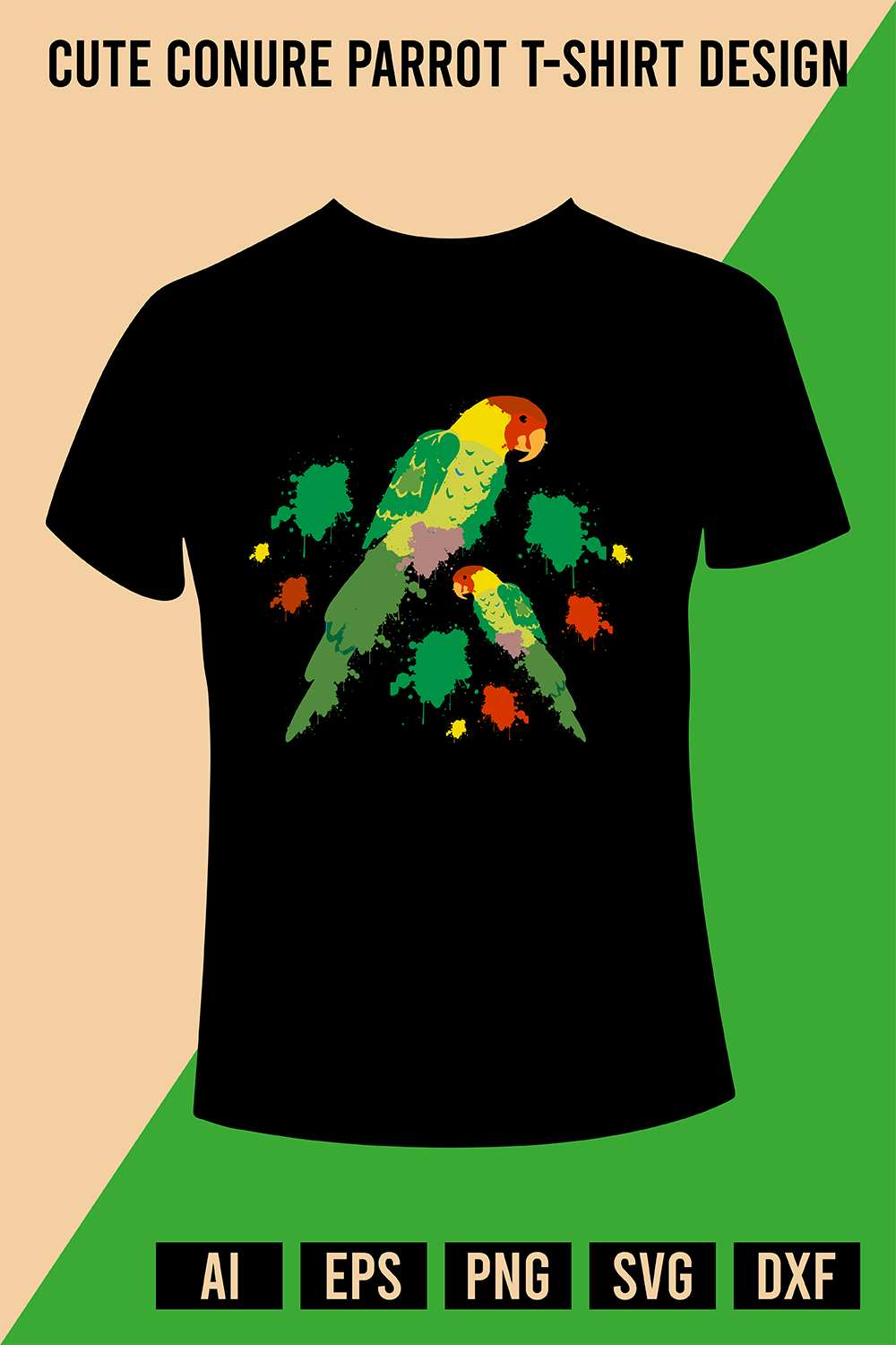 Cute Conure Parrot T-Shirt Design pinterest preview image.
