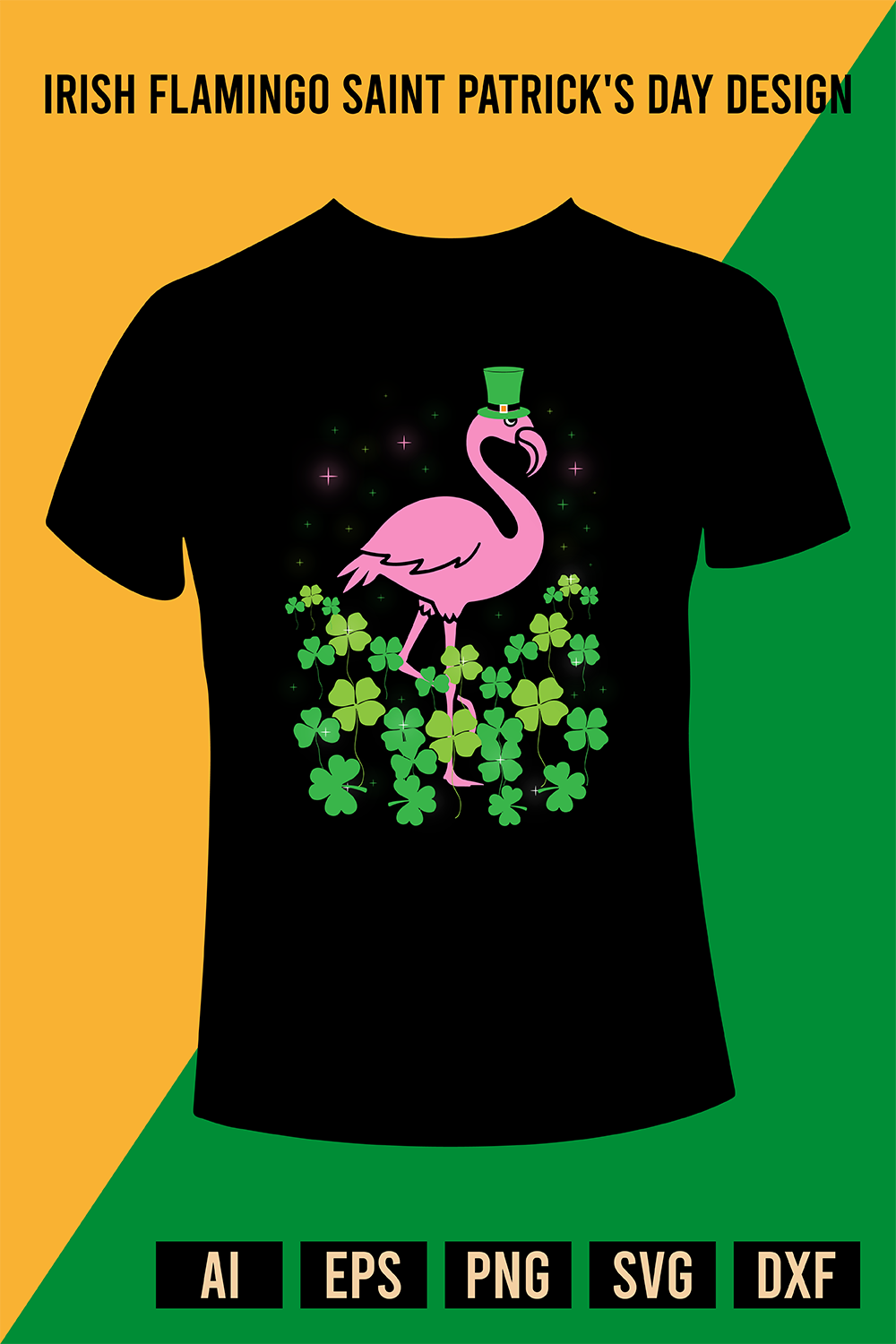 Irish Flamingo Saint Patrick's Day Design pinterest preview image.