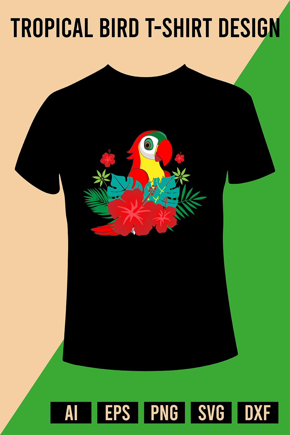Tropical Bird T-shirt Design pinterest preview image.