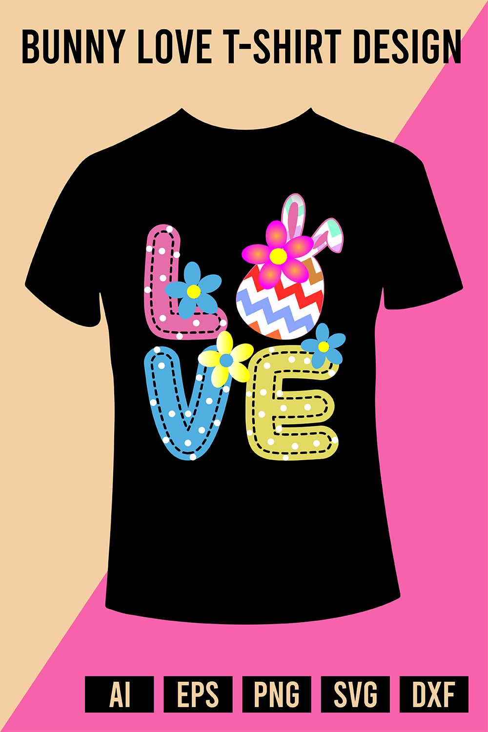 Bunny Love T-shirt Design pinterest preview image.