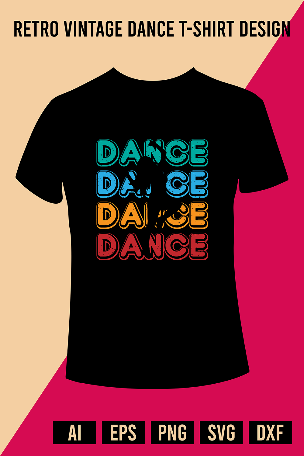 Retro Vintage Dance T-Shirt Design pinterest preview image.
