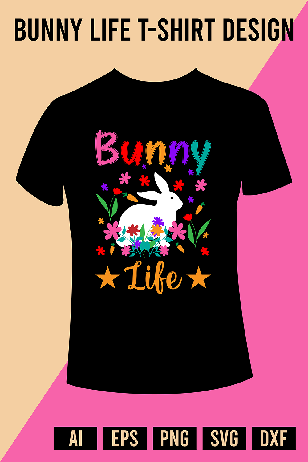 Bunny Life T-Shirt Design pinterest preview image.