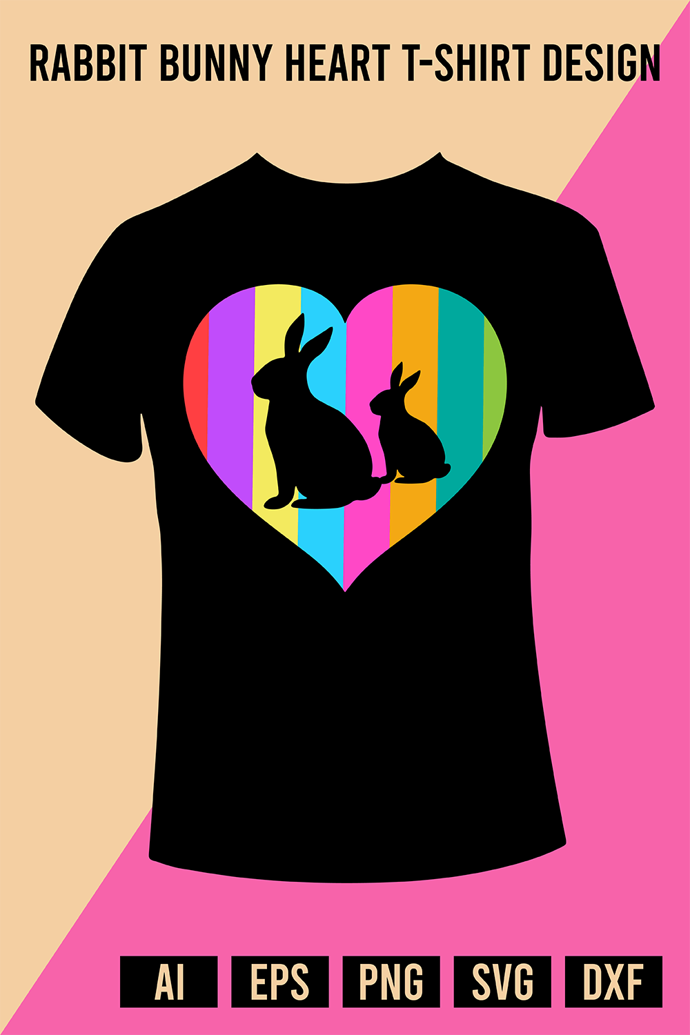 Rabbit Bunny Heart T-Shirt Design pinterest preview image.