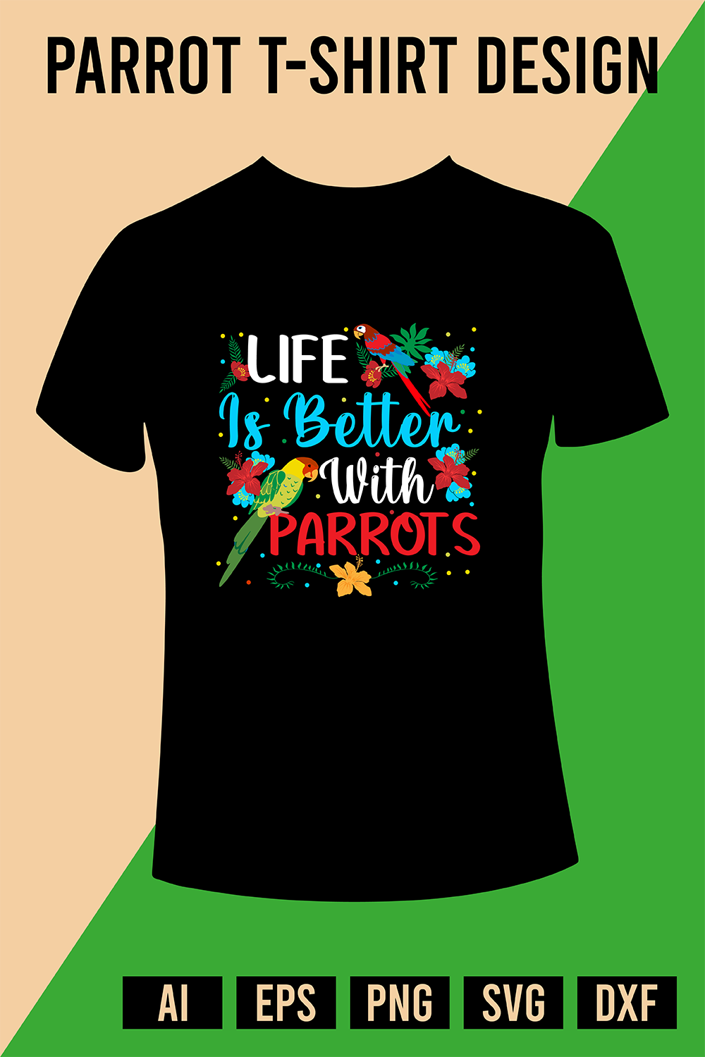 Parrot T-Shirt Design pinterest preview image.