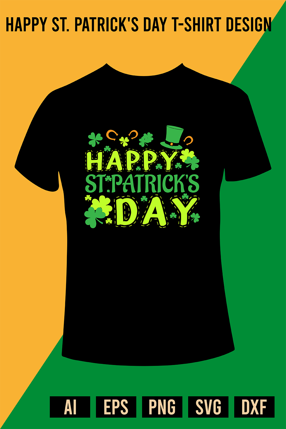 Happy St Patrick's Day T-Shirt Design pinterest preview image.