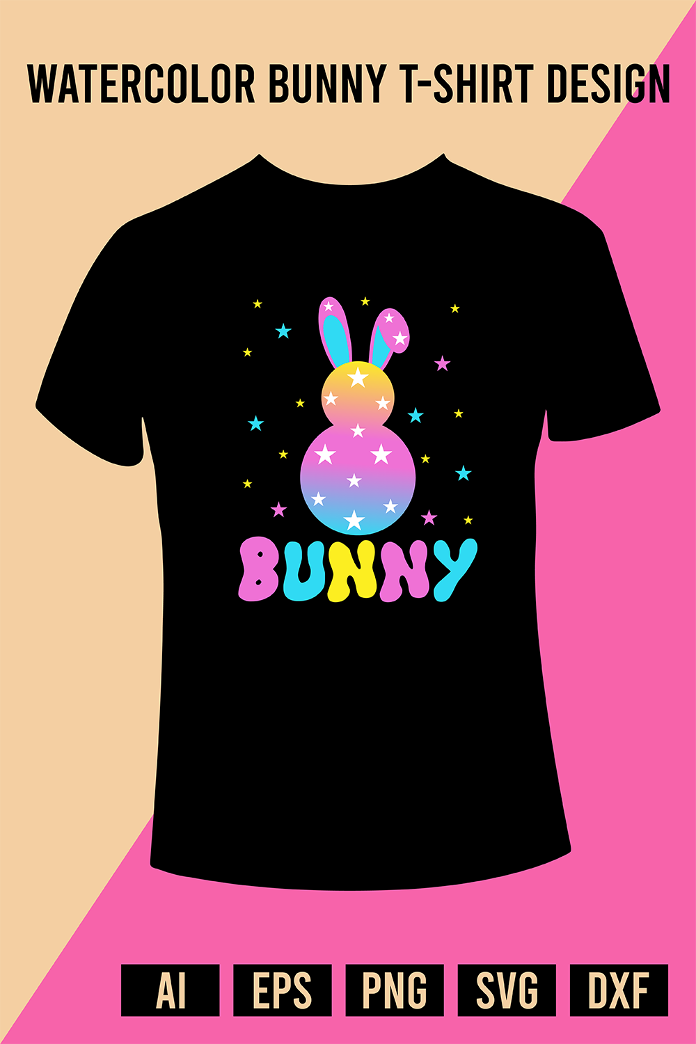 Watercolor Bunny T-Shirt Design pinterest preview image.