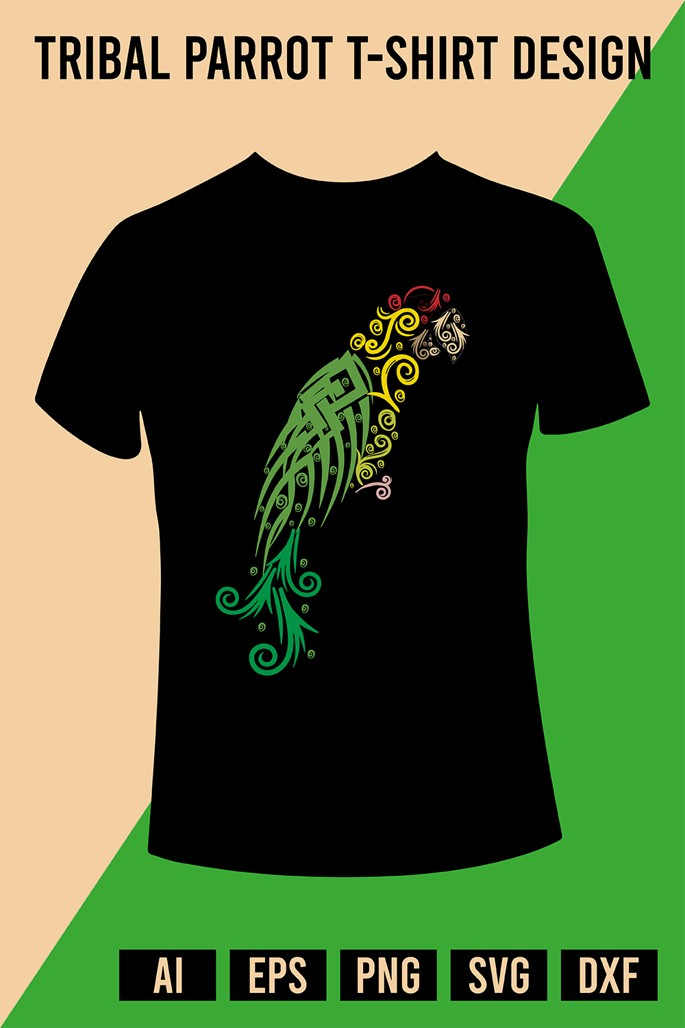 Tribal Macaw T-Shirt Design pinterest preview image.