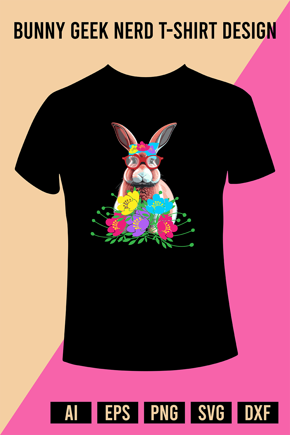 Bunny Geek Nerd T-Shirt Design pinterest preview image.