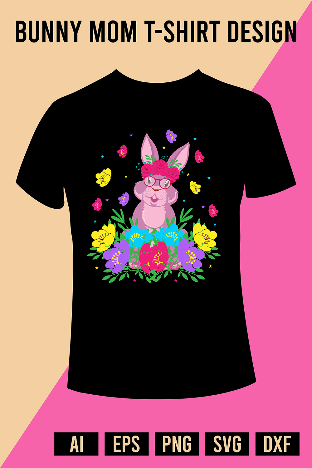 Bunny Mom T-Shirt Design pinterest preview image.