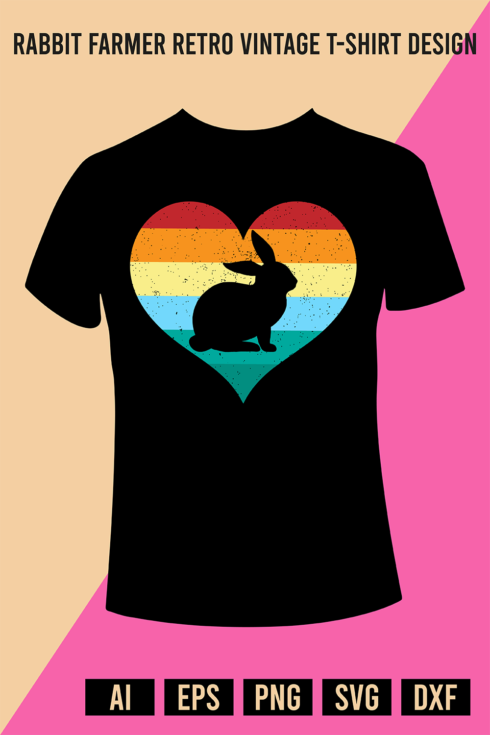 Rabbit Farmer Retro Vintage T-Shirt Design pinterest preview image.