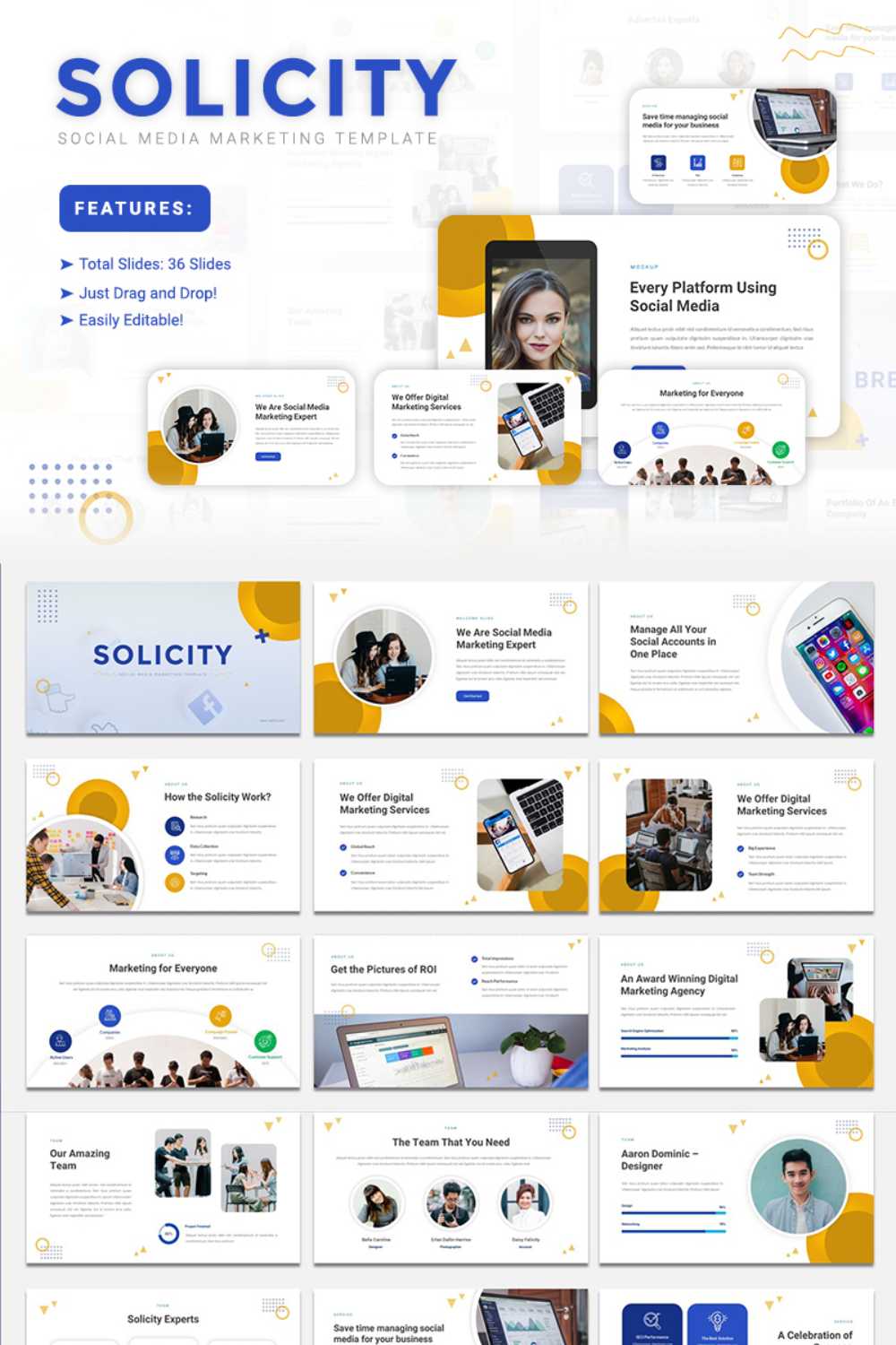 Solicity- Social Media Marketing Google Slides Presentation Template pinterest preview image.