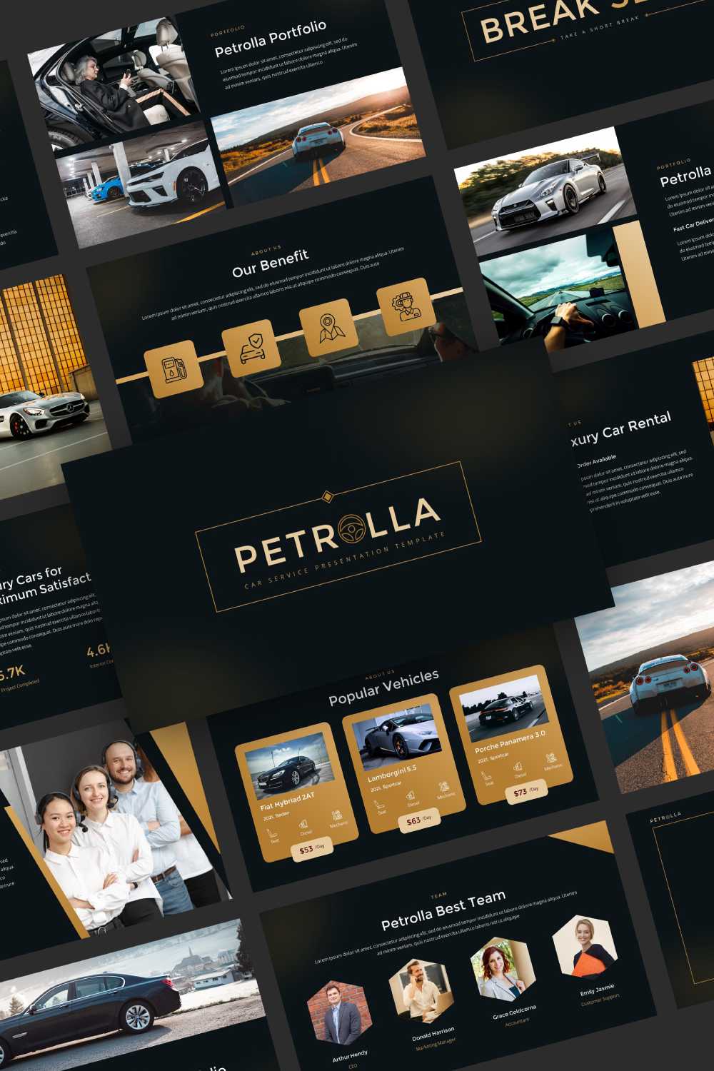 Petrolla - Car Service PowerPoint Presentation Template pinterest preview image.
