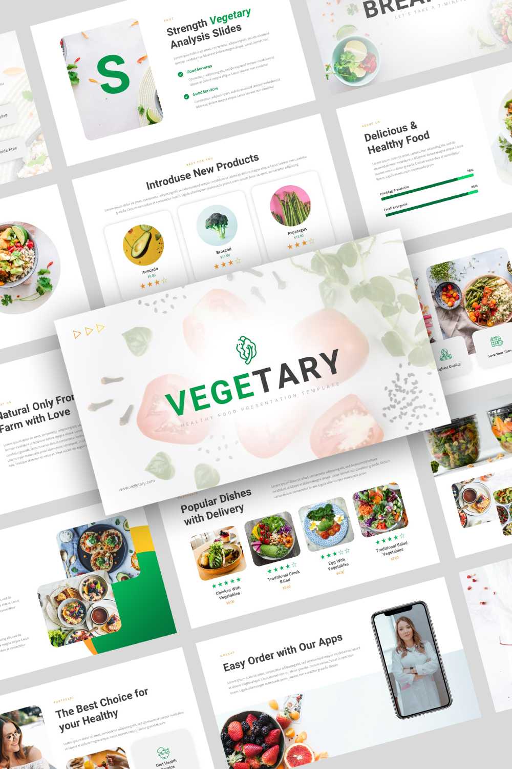 Vegetary - Healthy Food Presentation Google Slides Template pinterest preview image.