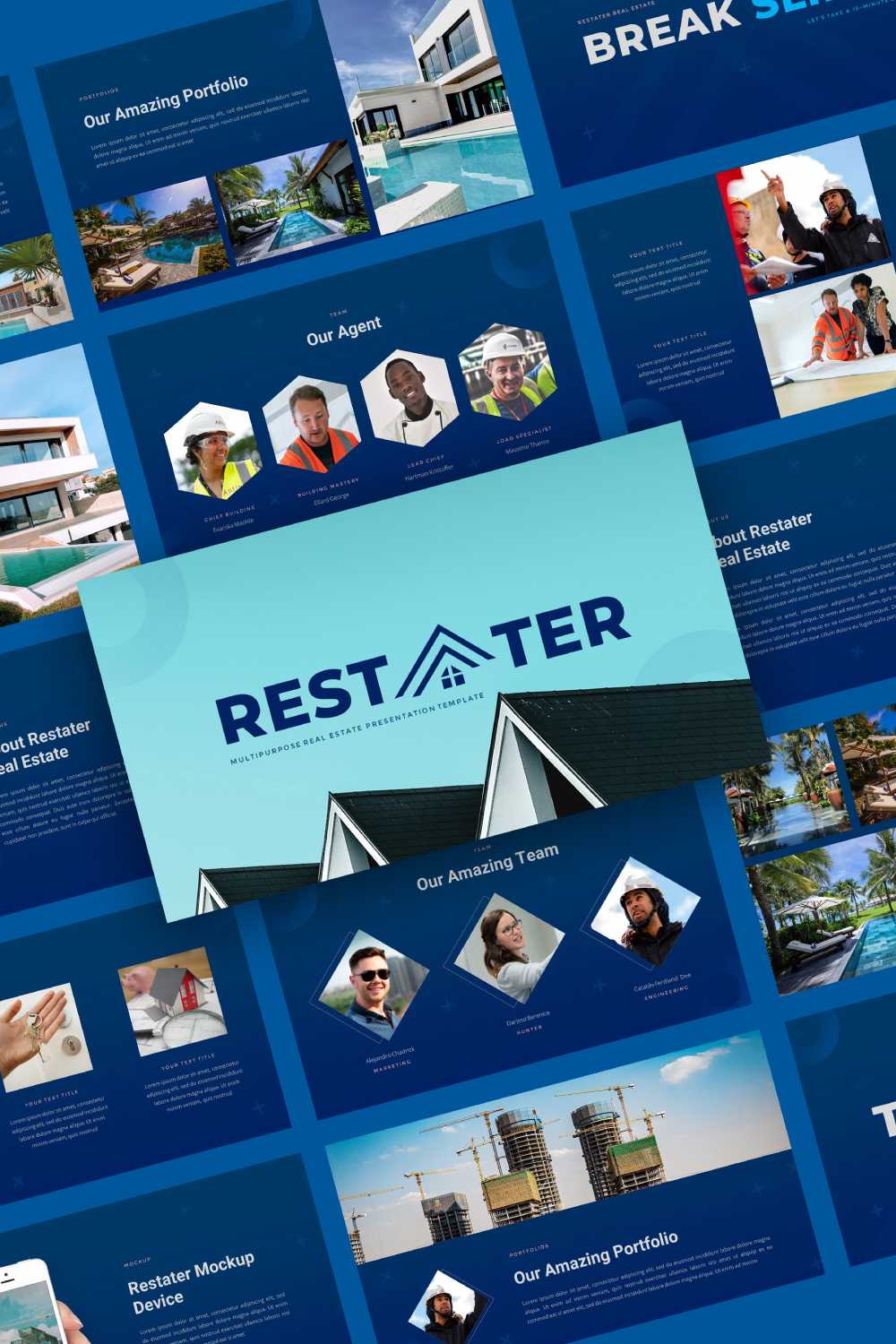 Restater - Multipurpose Real Estate Google Slides Presentation Template pinterest preview image.