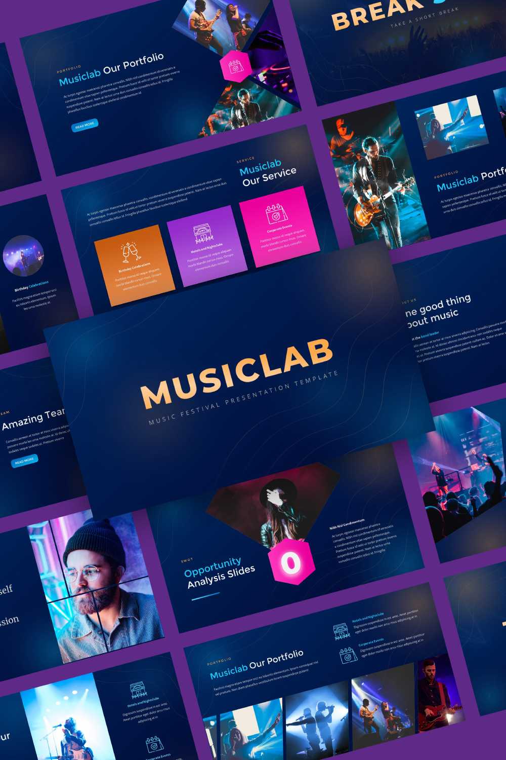 Musiclab - Music Festival Google Slides Presentation Template pinterest preview image.