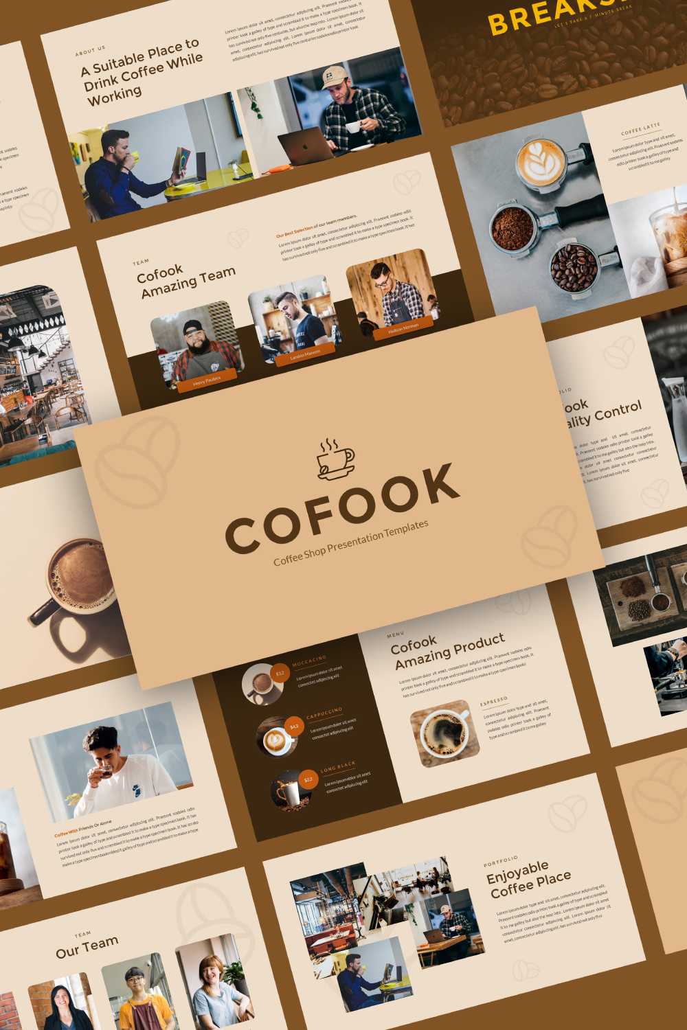 Cofook - Coffee Shop Presentation Google Slides Templates pinterest preview image.