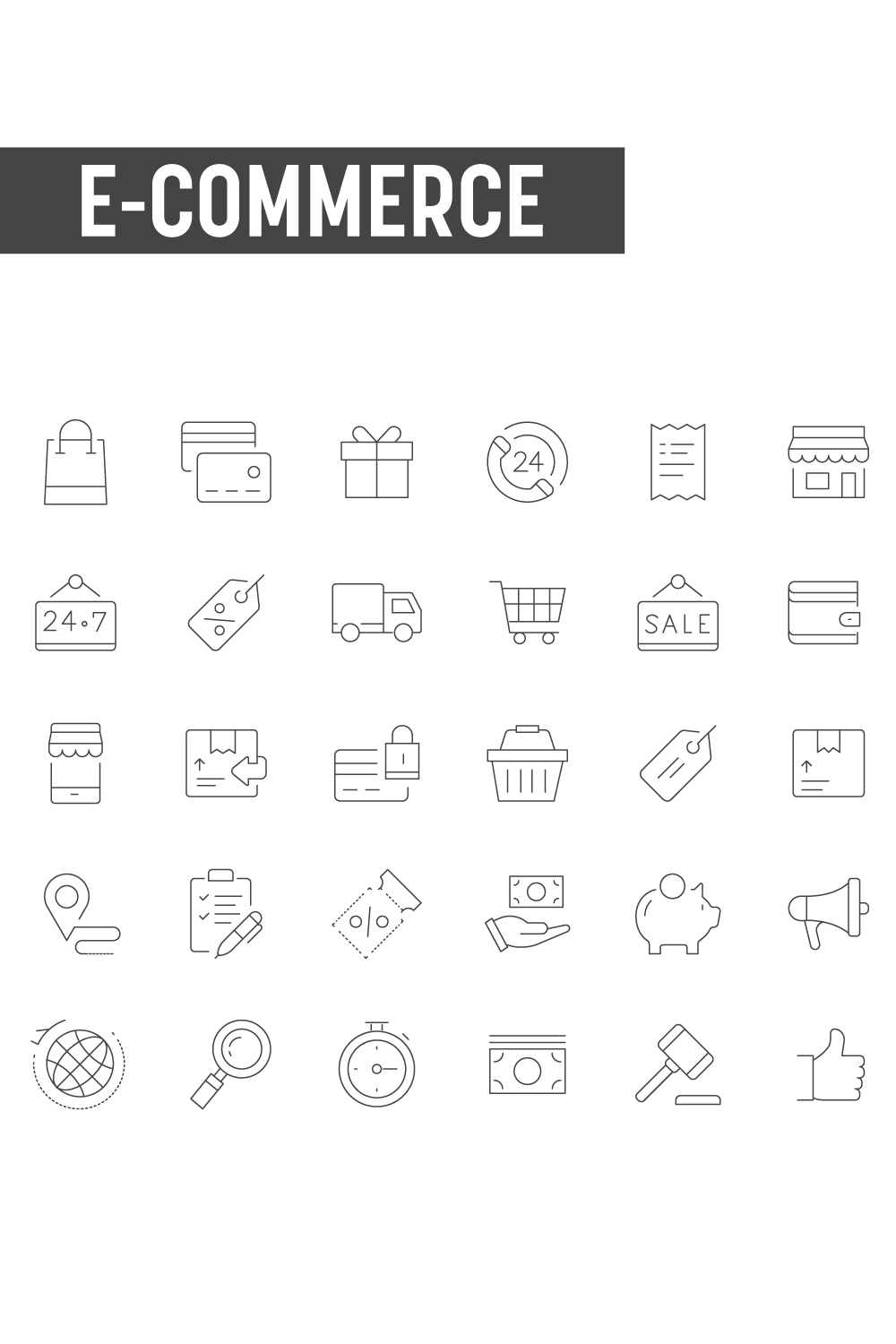 50+ E-commerce Icon, Ai, EPS, SVG, JPEG, E-commerce Icons pinterest preview image.