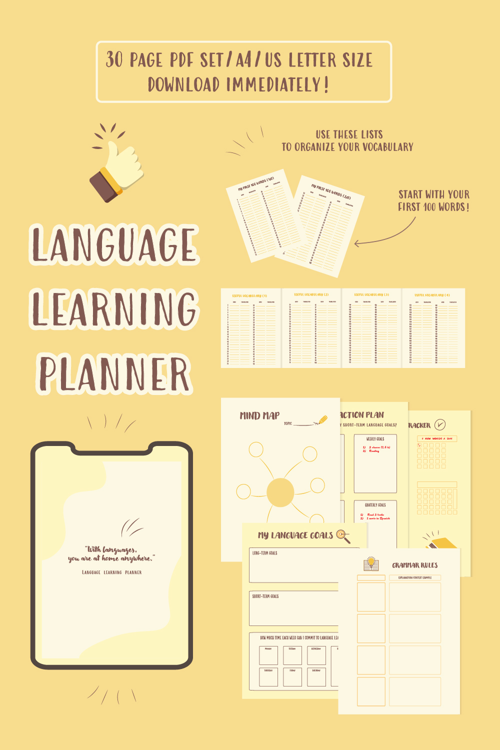 30+ PLANNER & JOURNAL LANGUAGE STUDY TEMPLATES pinterest preview image.