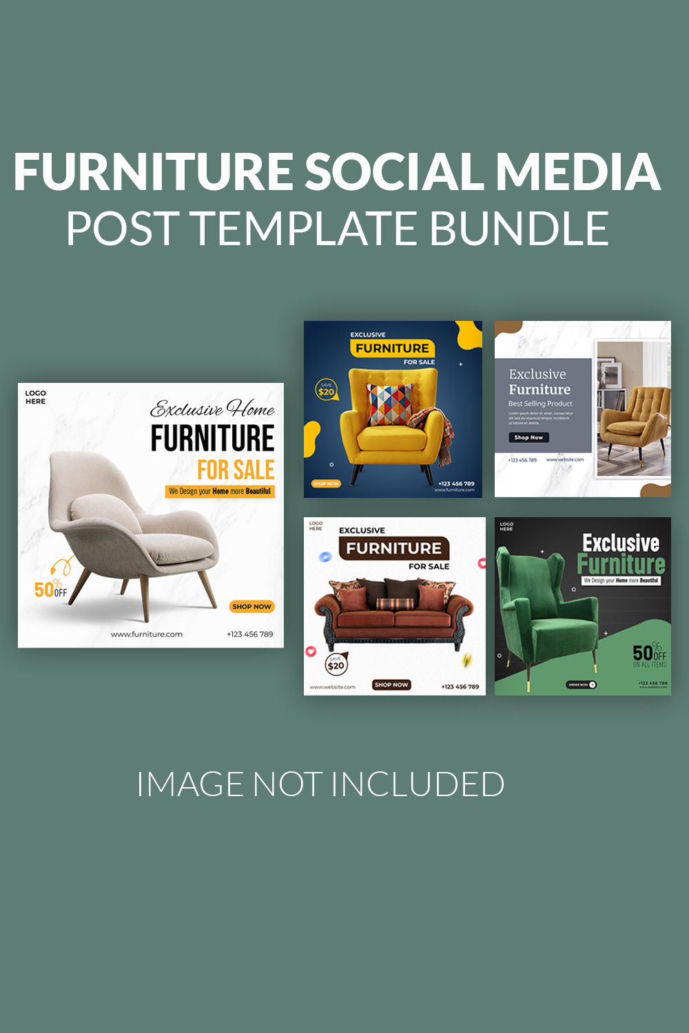 PSD furniture sale Instagram post and social media template pinterest preview image.