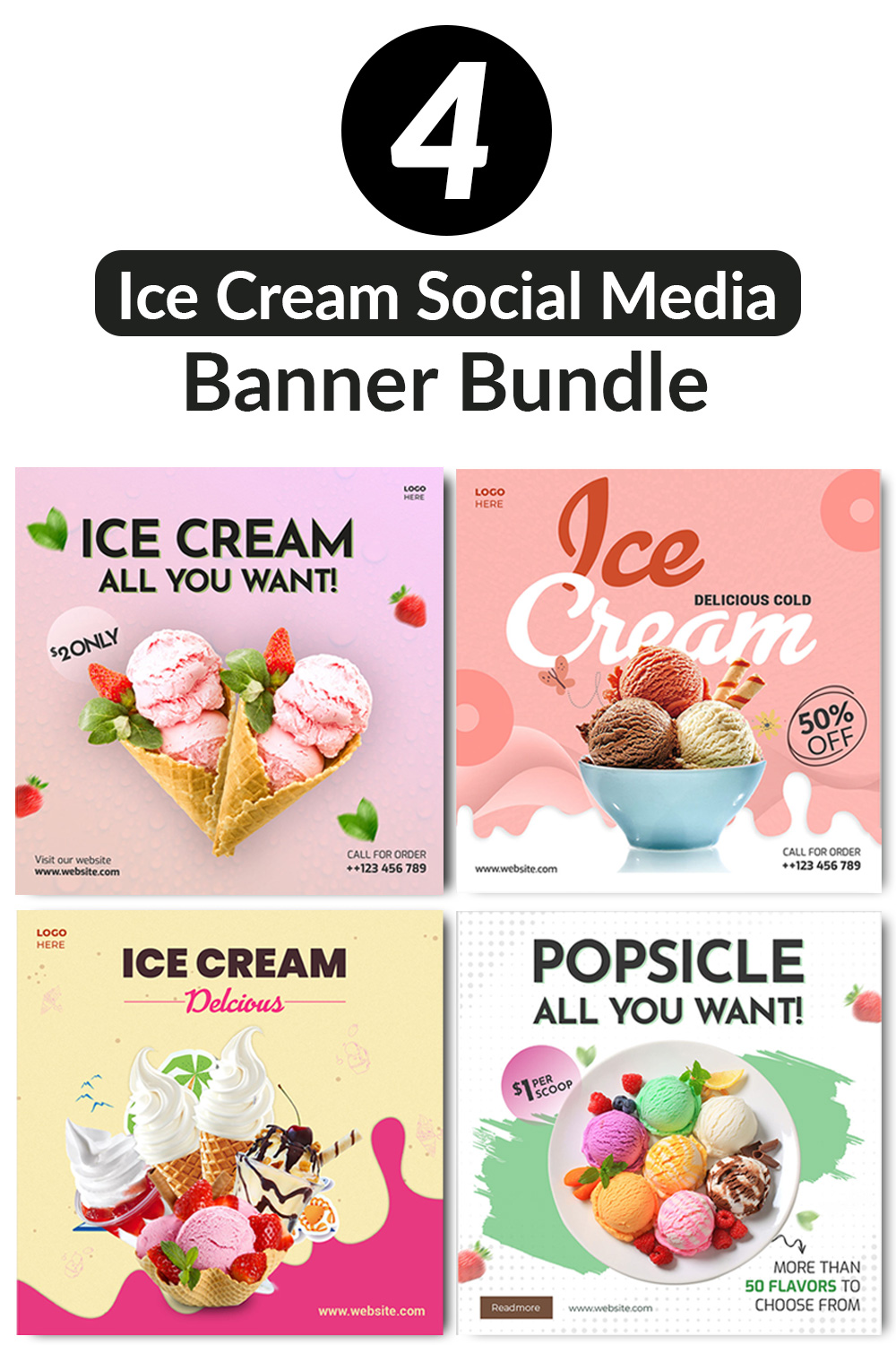 PSD soft gradient ice cream social media posts pinterest preview image.