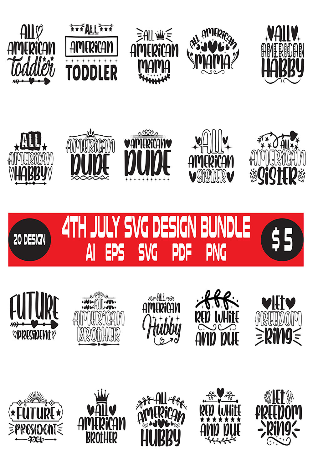 4th july Design Bundle pinterest preview image.