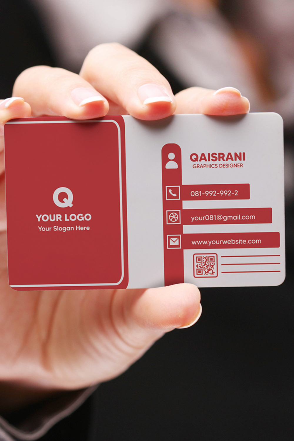 Attractive Red+White Business card pinterest preview image.