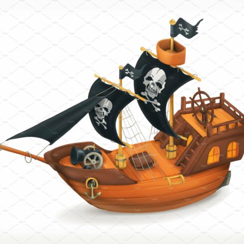 Pirate ship, vector game icon cover image.