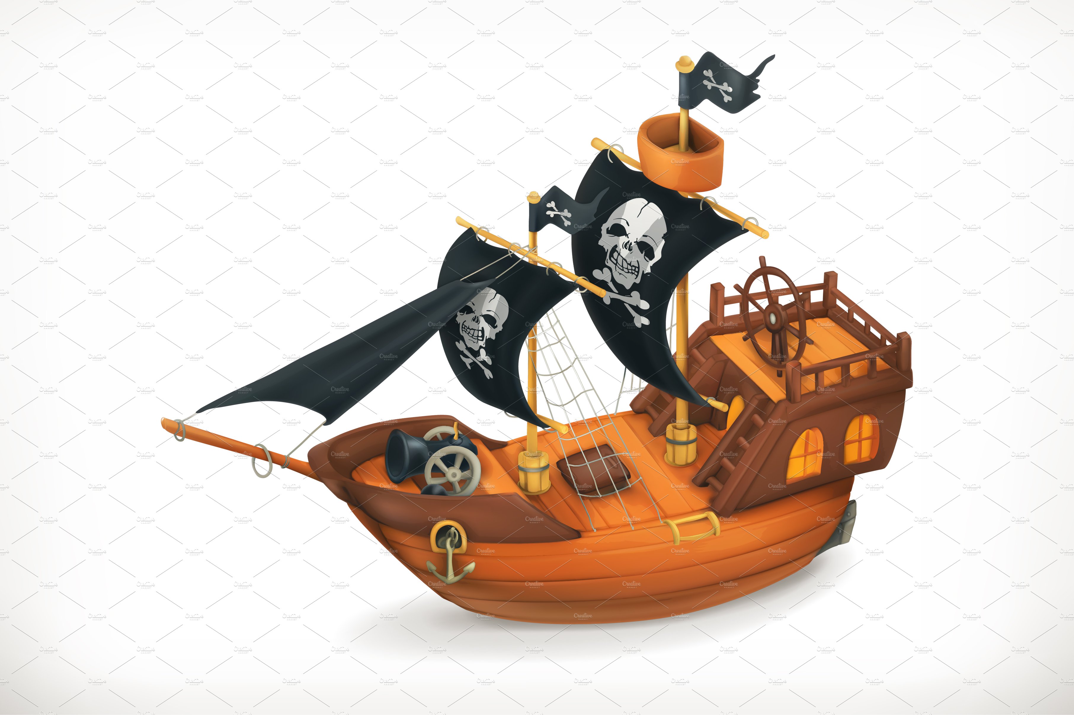Pirate ship, vector game icon cover image.