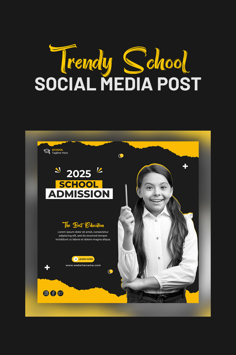 Trendy School education admission social media post and Square flyer template only-$4 pinterest preview image.