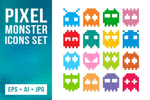 16 Pixel Monster Icons cover image.