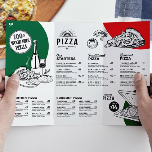 Tri-Fold Pizza Menu Template cover image.