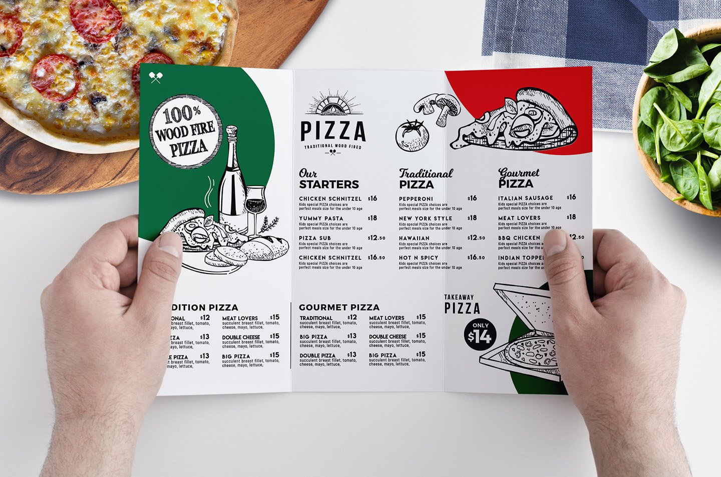 Tri-Fold Pizza Menu Template cover image.