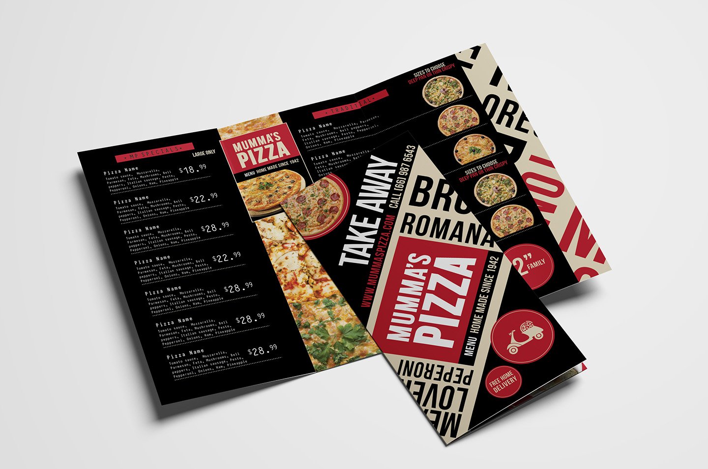 Trifold Pizza Menu Template cover image.