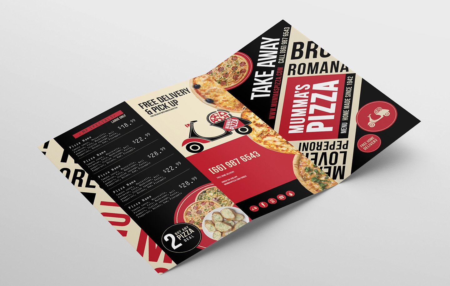 pizza restaurant tri fold menu template 4 538