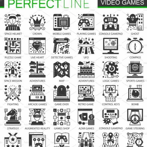 Video games black concept icons cover image.