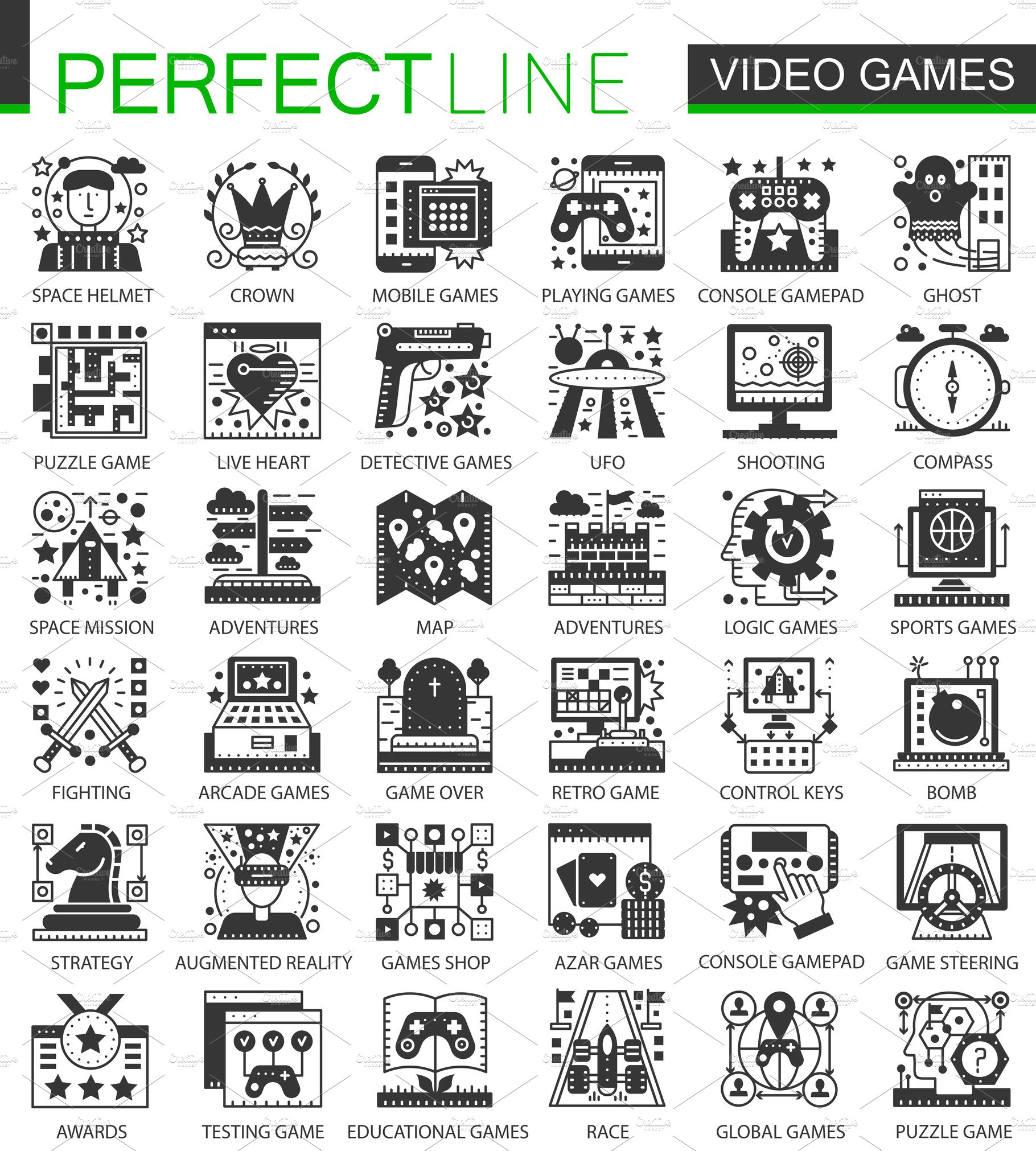 Video games black concept icons cover image.